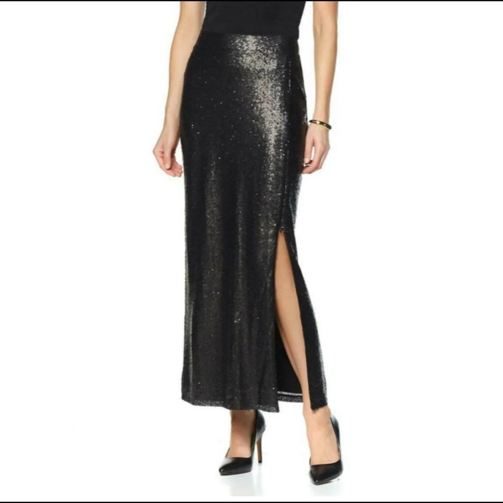 New With Tags Sequin Black Skirt With Split Sz 24